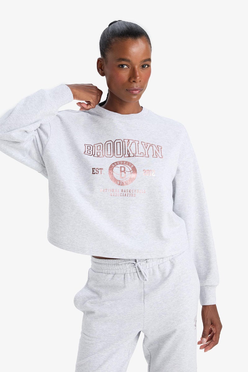 DeFacto Grey Woman DeFactoFit NBA Brooklyn Nets Sports Sweatshirt Casual - Image 5